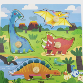 Viga toys - Wooden Knob Puzzle - Dinosaurs
