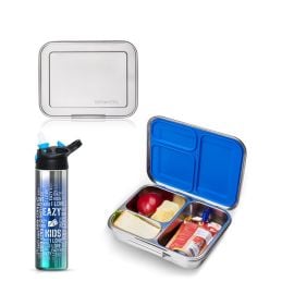Eazy Kids - 3 Compartment Bento Steel Lunch Box With Stainless Steel 530ml Water Bottle - Blue -  SAM-CMEZ_3CLBCHWB_SSBU - Toysuae.com
