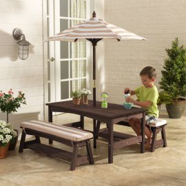 Kidkraft Outdoor Table/Bench Set - Oatmeal & White Stripe