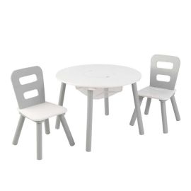 Kidkraft - Round Storage Table & 2 Chair Set - Gray & White