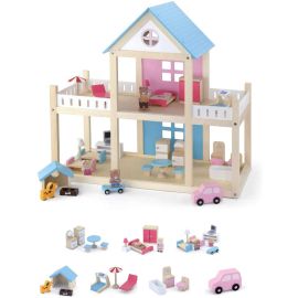 Wooden Dollhouse + Bear Family & Furniture
