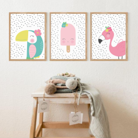 Set of 3 - Toucan Pop Flamingo Wall Art Prints