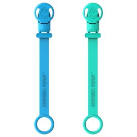 Matchstick Monkey - Double Soother Clip - Pack of 2 - Blue/Green