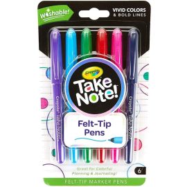 Take Note Washable Felt Tip Pens, 6 Count 
