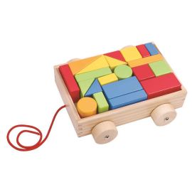 Tooky Toy - Pull Along Wooden Cart with 21 Blocks